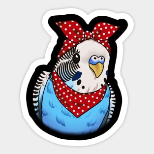 Adorable Budgie Mom with a Pop of Red Polka: A Stylish Avian Delight Sticker